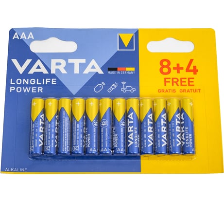 Батарейки Varta LONGLIFE POWER LR03/AAA BL8+4 бл. 12 4008496659203