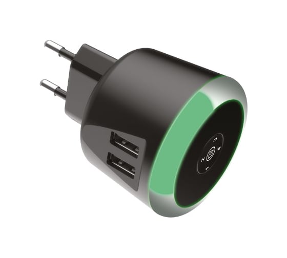 Сетевое зарядное устройство Exployd 2 USB 2.4A с подсветкой черный EX-Z-778