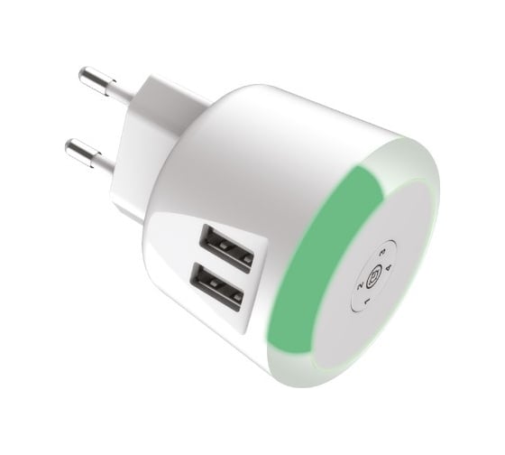 Сетевое зарядное устройство Exployd 2 USB 2.4A белый с подсветкой EX-Z-779