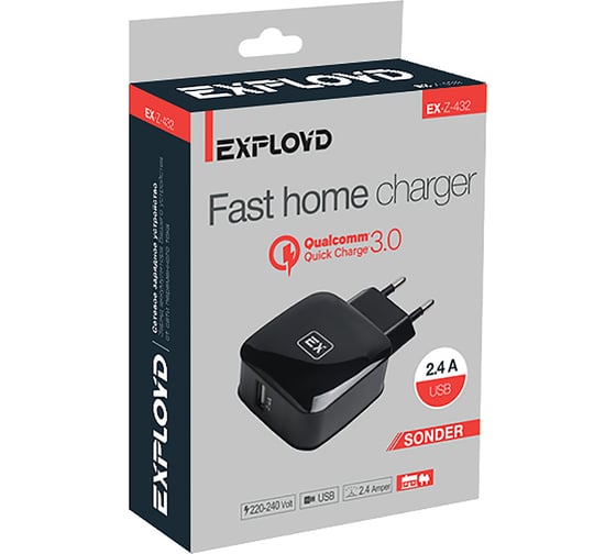 Сетевое зарядное устройство Exployd 1 USB QC 3.0 черный EX-Z-432
