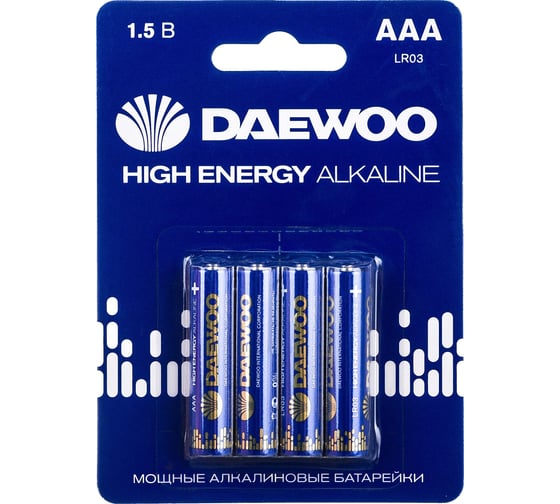 Батарейка Алкалиновый элемент питания DAEWOO AAA/LR03 1.5В High Energy Alkaline BL-4 (уп.4шт) 5030381