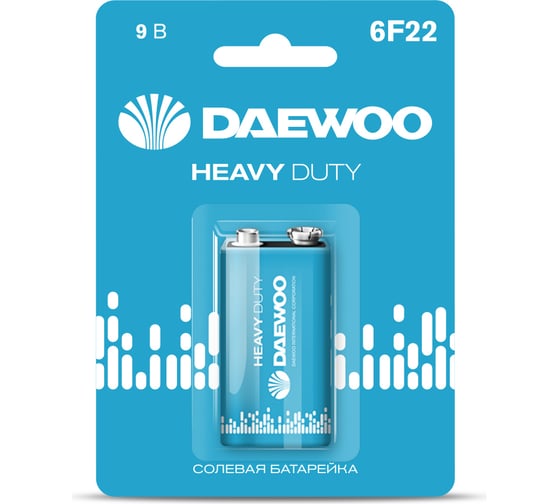 Батарейка Солевой элемент питания DAEWOO "крона" 6F22 9В Heavy Duty BL-1(уп.1шт) 5029248