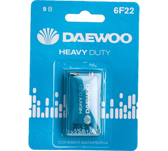 Батарейка Солевой элемент питания DAEWOO "крона" 6F22 9В Heavy Duty BL-1(уп.1шт) 5029248