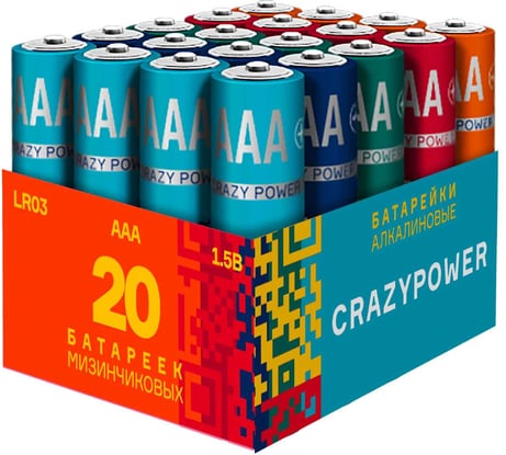 Батарейка элемент питания алкалиновый CRAZYPOWER AAA/LR03 1.5В (20 шт. упаковка MIX) 5029156