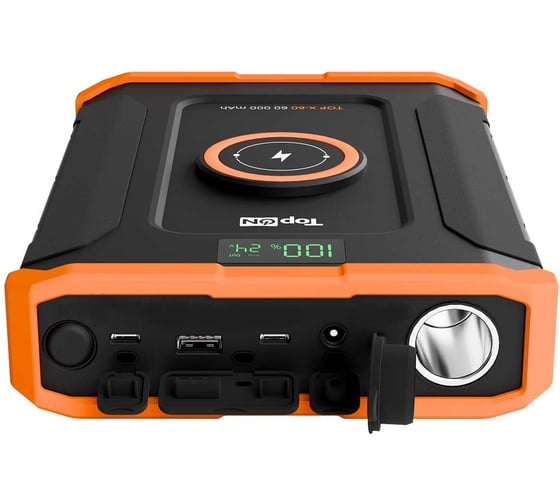 Внешний аккумулятор TopON 60000mAh DC 90W, 2 Type-C PD 60W и 30W, USB QC3.0 18W, Qi 15W, авторозетка 120W, фонарь, защита от брызг, LiFePO4 TOP-X60