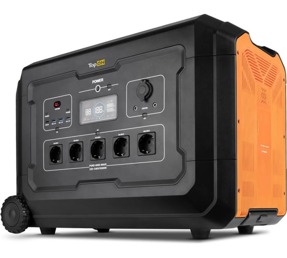 Портативная электростанция TopON LFP 3600 Вт, 5 розеток 220 В, авторозетка 12 В, HPP Anderson, 2 DC, 2 Type-C, 4 USB, Bluetooth TOP-X3600