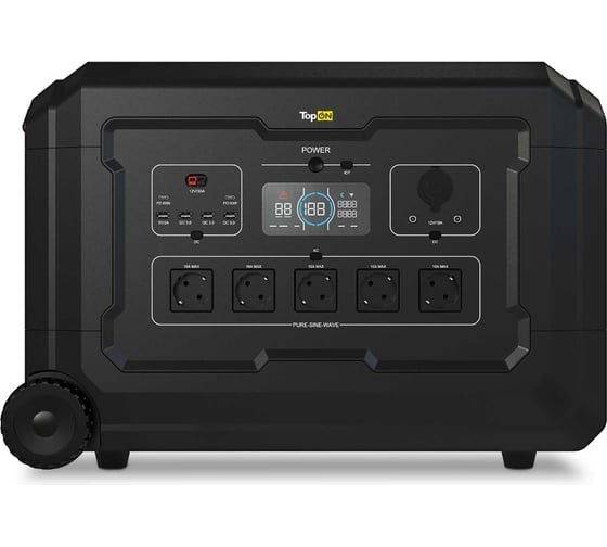 Портативная электростанция TopON LFP 3600 Вт, 5 розеток 220 В, авторозетка 12 В, HPP Anderson, 2 DC, 2 Type-C, 4 USB, Bluetooth TOP-X3600