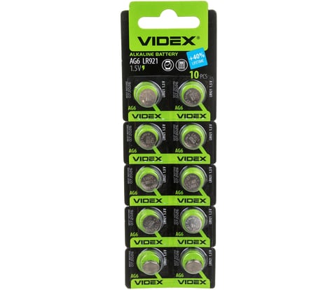 Алкалиновый элемент питания VIDEX AG6/ 371/ 370/ SR920SW/ SR920W/ LR921/ LR69/ 171/ GP371F/ V371/ V370 10 шт. на блистере VID-AG06