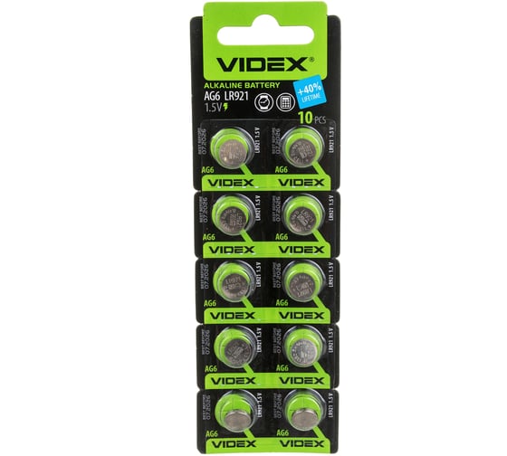 Алкалиновый элемент питания VIDEX AG6/ 371/ 370/ SR920SW/ SR920W/ LR921/ LR69/ 171/ GP371F/ V371/ V370 10 шт. на блистере VID-AG06