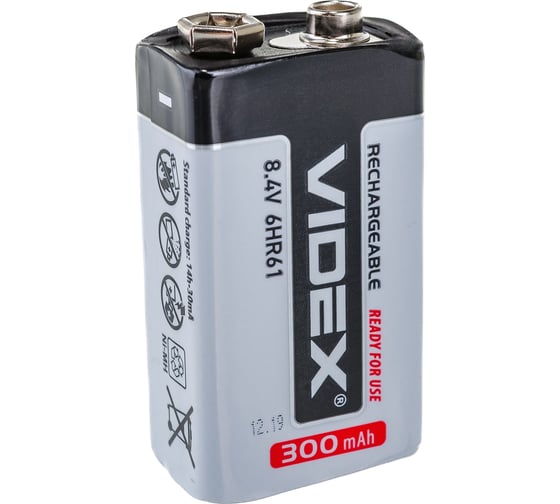 Аккумулятор крона Videx 6HR61 300mAh 1BL LSD (перезаряженный, низкий саморазряд) VID-6HR61-300