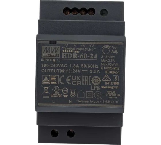 Блок питания GEKON адаптер 220/24 В, 2.5 А, 60 Вт HDR-60-24 1