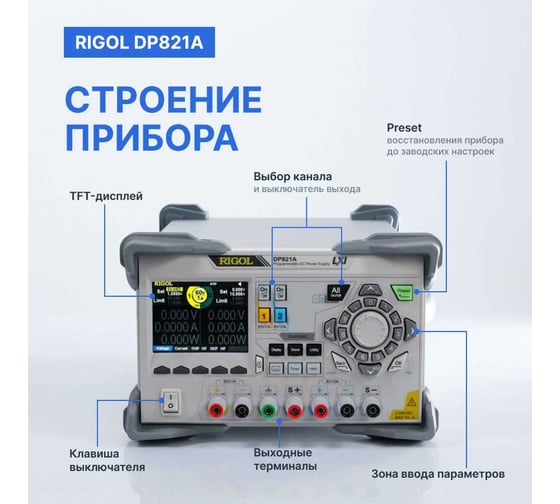 Источник питания Rigol лабораторный, программируемый, линейный, двухканальный DP821A
