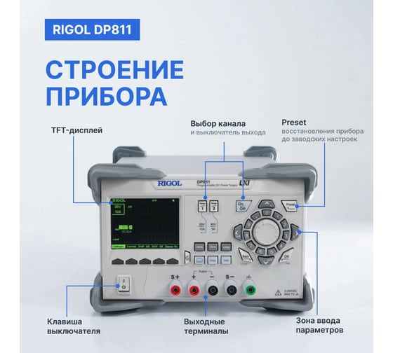 Источник питания Rigol постоянного тока, лабораторный, программируемый, одноканальный DP811