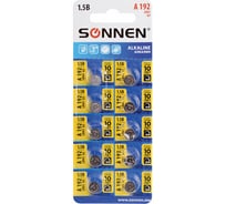 Батарейки алкалиновые SONNEN таблетка, комплект 10 шт., Alkaline, 192A(G3,LR41), блистер, 457134