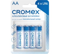 Батарейки алкалиновые Cromex пальчиковые КОМПЛЕКТ 4 шт., Alkaline, АA(LR6,15A), блистер, 457130
