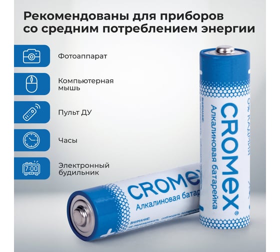 Батарейки алкалиновые Cromex пальчиковые КОМПЛЕКТ 4 шт., Alkaline, АA(LR6,15A), блистер, 457130