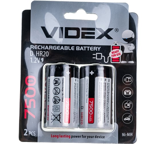 Аккумулятор Videx HR20/D 7500mAh 2BL LSD, низкий саморазряд VID-HR20/D-7500