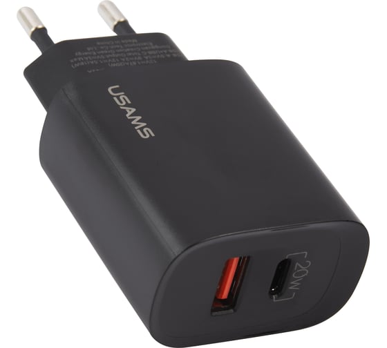 Сетевое зарядное устройство USAMS USB QC3.0+PD3.0 20W Fast Charger, черный (CC121TC02) УТ000024257 1