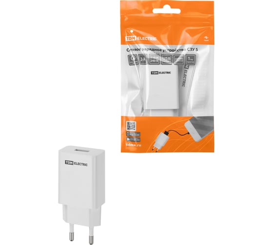 Сетевое зарядное устройство TDM ELECTRIC СЗУ 5, Quick Charge 3.0, 3 А, 1 USB, белый, TDM SQ1810-0003