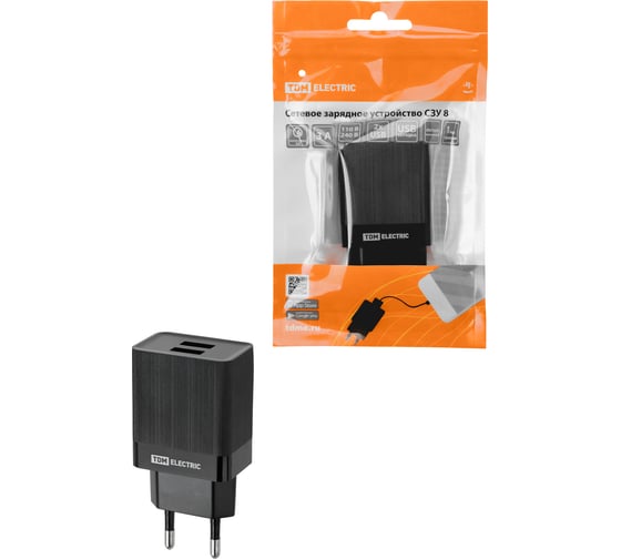 Сетевое зарядное устройство TDM ELECTRIC СЗУ 8, Quick Charge 3.0, 3 А, 2 USB, черный, TDM SQ1810-0006