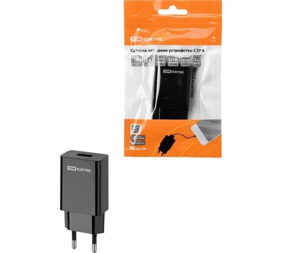 Сетевое зарядное устройство TDM ELECTRIC СЗУ 6, Quick Charge 3.0, 3 А, 1 USB, черный, TDM SQ1810-0004