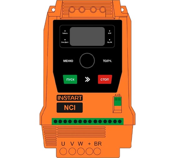Преобразователь частоты INSTART NCI-G7.5/P11-4B| 7,5∕11кВт(G/P режим), 17∕25А(G/P режим), асинхронный/синхронный электродвигатель, встроенная панель (сьемная-опция), встр.тормозной модуль, Modbus RTU, IP25 00112600