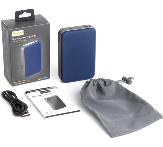 Внешний аккумулятор Atom Evolution ATOM PU10-V2, 18Вт, 10000мАч, USB-A, Type-C in/out, QC3.0, PD3.0, 21004