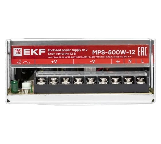 Блок питания на монтажную панель EKF 500Вт,Uвх ~ 220 В AC m, Uвых - 12 В DC постоянного тока MPS-500W-12