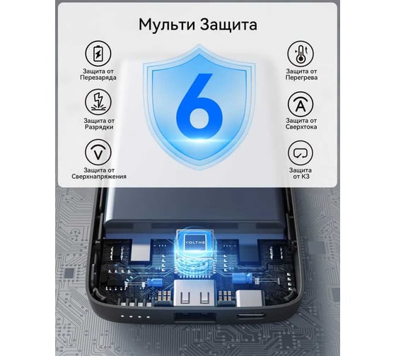 Внешний АКБ VOLTME Hypercore 10K Essential HP10A 10000мАч 22.5 W Вт USB Type-C + USB-A, черный B3028