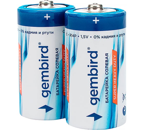 Батарейки Gembird солевые, тип С(R14P), 2шт, пленка, GB-R14P-2F
