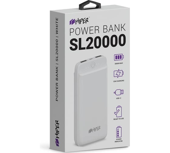Внешний аккумулятор HIPER SL20000 Li-Pol 20000mAh 2.1A+2.1A 2xUSB белый SL20000 WHITE