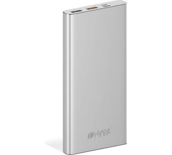 Внешний аккумулятор HIPER Li-Pol 10000mAh 3A+3A+3A 2xUSB 1xType-C серебристый MPX10000 SILVER