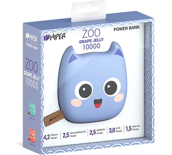 Внешний аккумулятор HIPER Li-Pol 10000mAh 2.4A+1.5A 2xUSB, синий ZOO GRAPE JELLY 10000