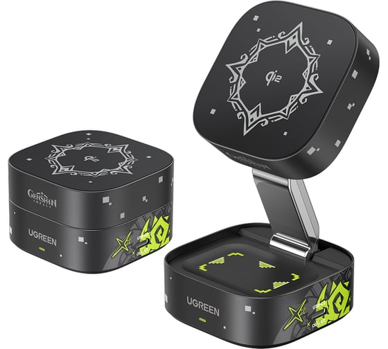 Беспроводное зарядное устройство UGREEN MagFlow версия Genshin Impact 2-in-1 Qi2 15W- Black 35316GI