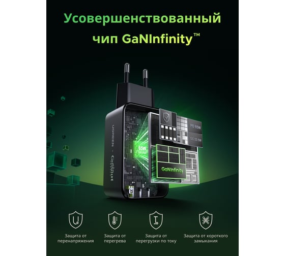 Зарядное устройство UGREEN Nexode версия Genshin Impact USB-A+2 USB-C GaN Tech Fast Charger EU 65W- Black 10335GI