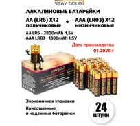 Батарейки STAY GOLD АА+ААА алкалиновые, набор 12шт+12шт SG-AA+AAA-24