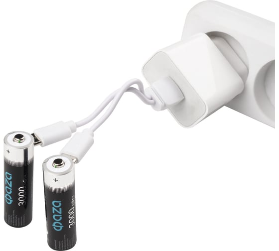 Аккумулятор литиевый ФАZА AA/LR6 1.5В Li-Ion 3000мА.ч (зарядка от Type-C; шнур в комплекте) BL-2 (упаковка 2шт) 5061576