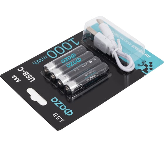 Аккумулятор литиевый ФАZА AAA/LR03 1.5В Li-Ion 1000мА.ч (зарядка от Type-C; шнур в комплекте) BL-4 (упаковка 4шт) 5061668