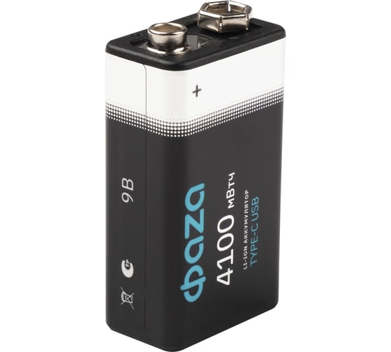 Аккумулятор литиевый ФАZА крона 9В Li-Ion 4100мА.ч (зарядка от Type-C; шнур в комплекте) BL-2 (упаковка 2шт) 5061699