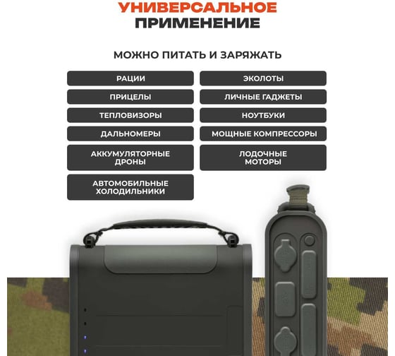 Внешний аккумулятор WATTICO с авторозеткой 12В и 24В походный для туризма 144000mah, фонарь, защита от брызг, lifepo4 BOATSMAN
