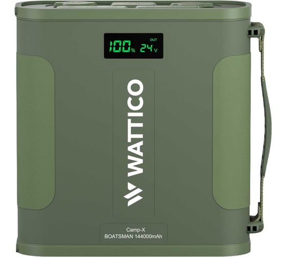 Внешний аккумулятор WATTICO с авторозеткой 12В и 24В походный для туризма 144000mah, фонарь, защита от брызг, lifepo4 BOATSMAN