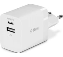 Сетевое зарядное устройство TTEC SmartCharger 45W PD Duo Travel Charger USB-C+USB-A, белый 2SCP02B