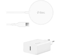 Беспроводная зарядка TTEC AirCharger M+ MagSafe Wireless Charger&PD Charger, белый 2KS30B