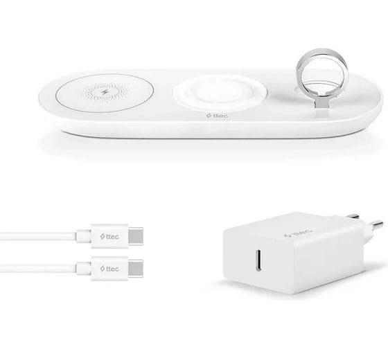 Беспроводная зарядная станция TTEC 3-в-1 SmartCharger Air/iPhone/Apple Watch/AirPods Wireless Fast Charger and PD 20W Travel Charger, белый 2KS21