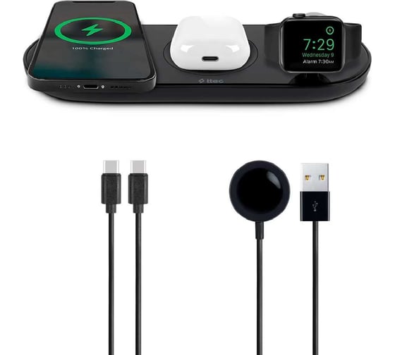 Беспроводная зарядная станция TTEC 3-в-2 AirCharger Trio 3 İN 1 iPhone + Apple Watch + AirPods Wireless Speed Charging Station, черный 2 2KS16S