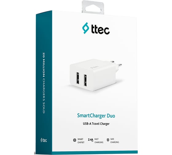 Сетевое зарядное устройство TTEC SmartCharger Duo PD Charger 2хUSB-A 2.4A 12W. Цвет: белый 2SCS21B