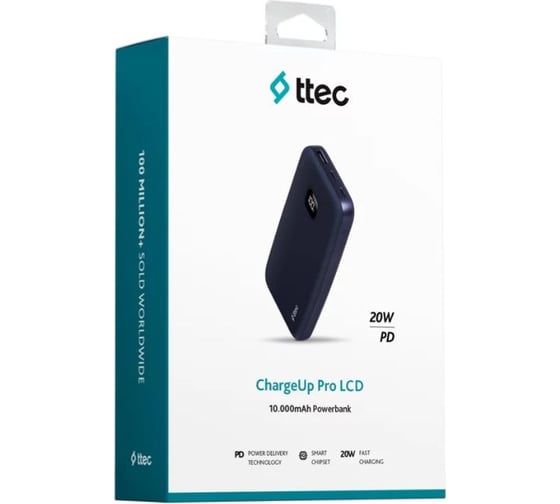 Внешний аккумулятор TTEC ChargeUp Pro LCD 10000mAh PD 20W Powerbank. Цвет: темно-синий 2BB209L