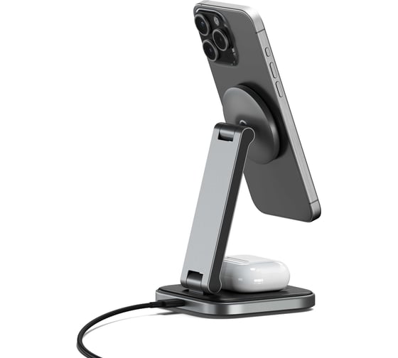 Беспроводное зарядное устройство-подставка SATECHI 2-in-1 Foldable QI2 Wireless Charging Stand, серый космос ST-Q21FM