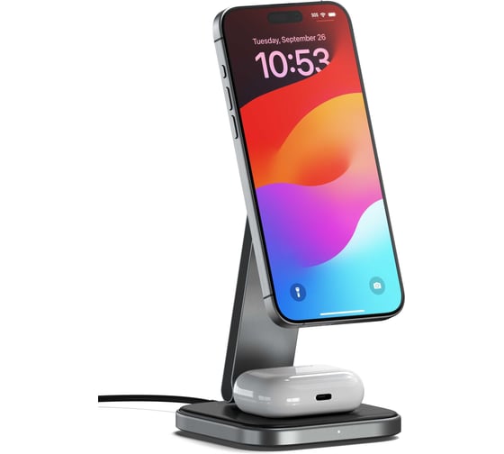 Беспроводное зарядное устройство-подставка SATECHI 2-in-1 Foldable QI2 Wireless Charging Stand, серый космос ST-Q21FM