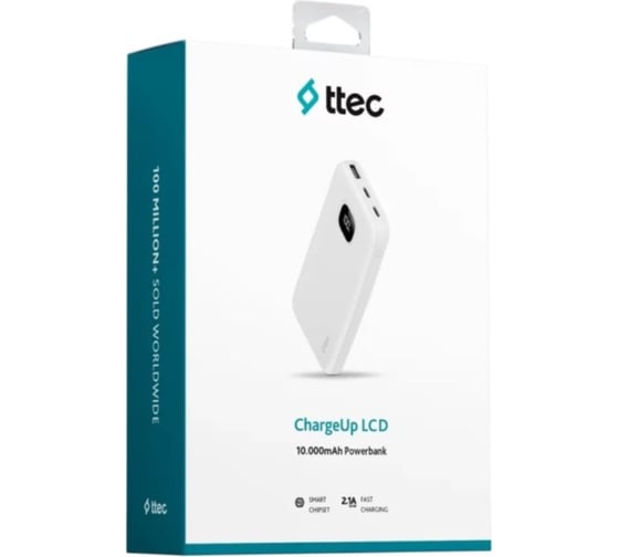 Внешний аккумулятор TTEC ChargeUp LCD 10.000mAh. Цвет: белый 2BB205B